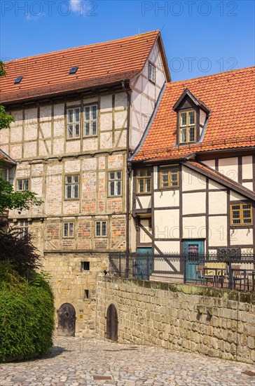 Historic medieval castle and abbey buildings on the Schlossberg