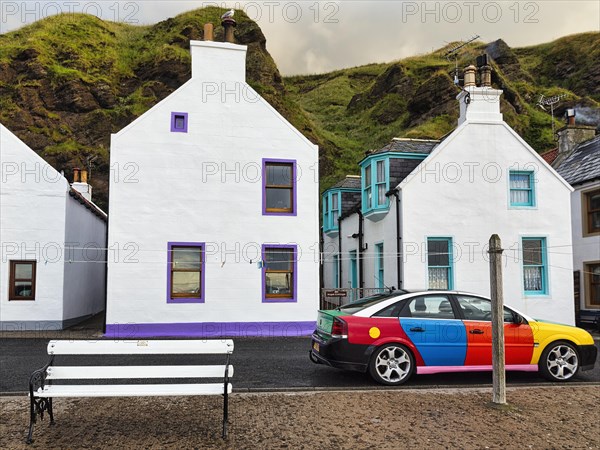 White houses with colourful windows