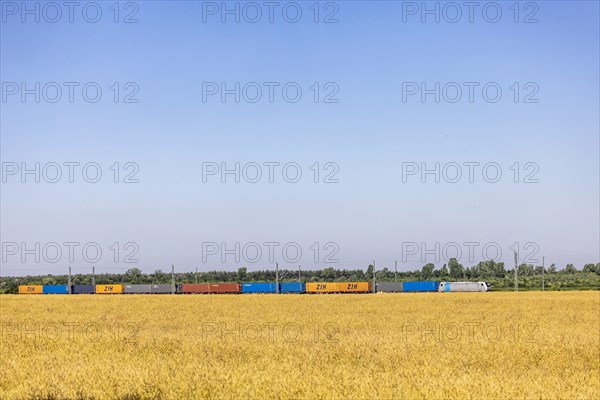 Goods train on an open track near Graefenhainichen