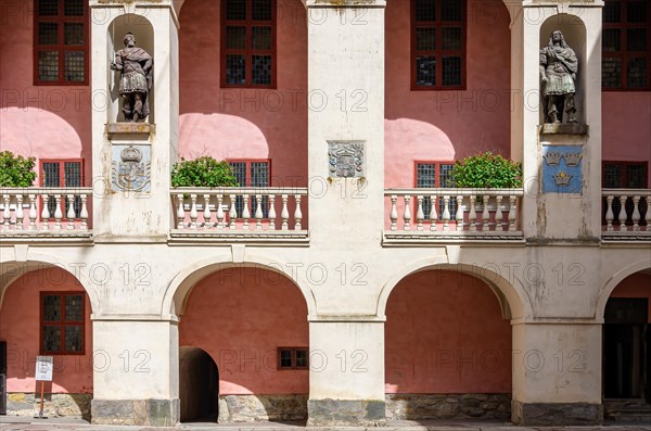 Courtyard view of baroque Laeckoe Castle on Kallandsoe in Vaenern in Vaestergoetland