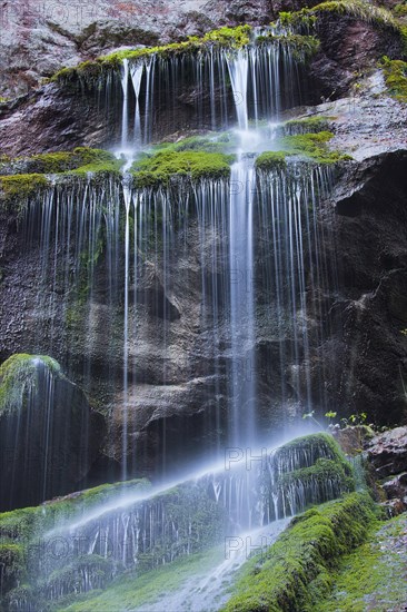 Water flowing over rocks in the gorge Wimbachklamm in Ramsau bei Berchtesgaden