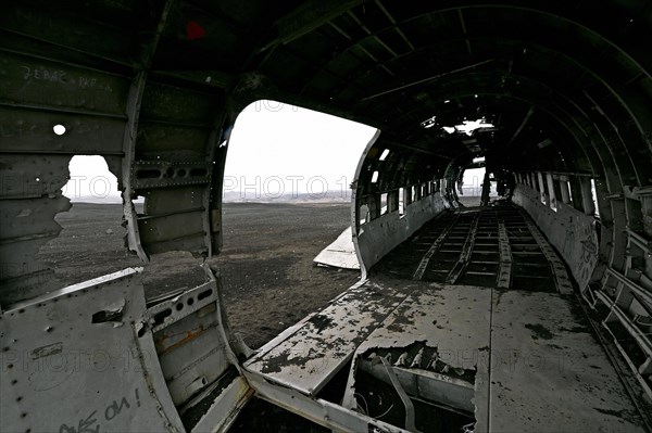 Plane wreckage on the lava beach of Solheimasandur on the south coast of Iceland