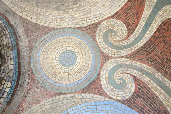 Round floral ornaments and floor mosaic