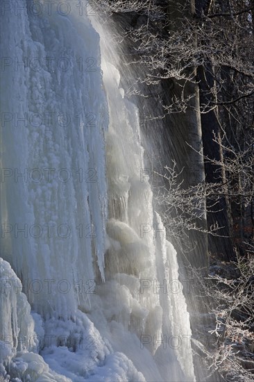 Frozen Radau waterfall in winter near Bad Harzburg