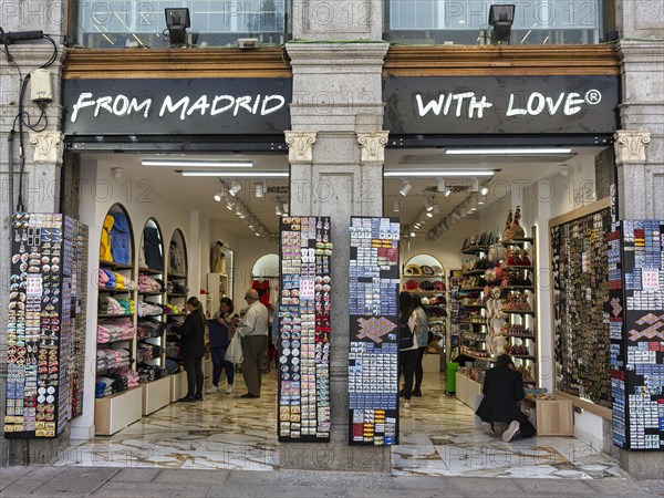 Souvenir shop with tourists in the city centre