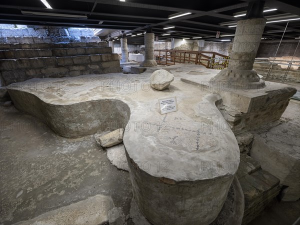 Crypt of the excavations with floor mosaics from the 4th century AD under the bell tower of the Romanesque basilica at Aquileia