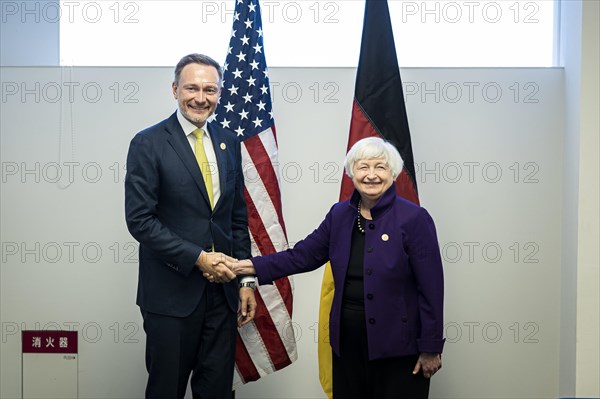 German Finance Minister Christian Lindner meets US Treasury Secretary Janet Yellen in Niigata for the G7 Finance Ministers Meeting in Niigata