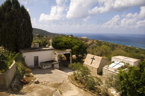 Christian graveyard in bYblos with a view over the Mediterranean sea Lebanon Middle East