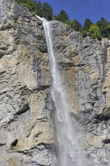 The 300m high Staubbach Falls at Lauterbrunnen in the Bernese Oberland