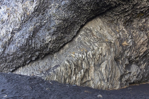 Volcanic basalt rock formations near the village Vik i Myrdal