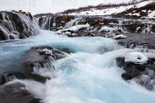 Bruarfoss waterfall in winter