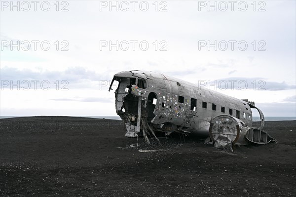 Plane wreckage on the lava beach of Solheimasandur on the south coast of Iceland