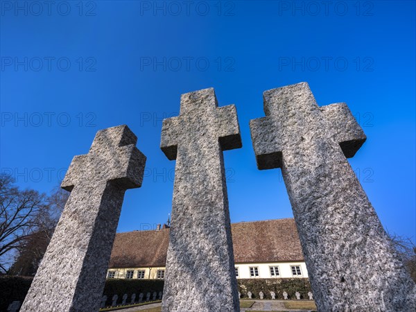 Three stone crosses in the cemetery behind the Minster of St. Mary and St. Mark