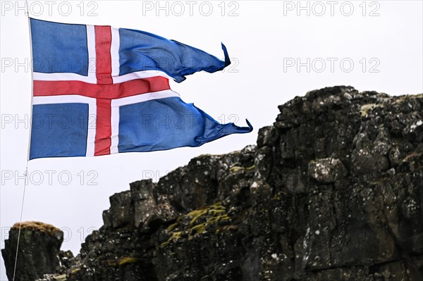 Icelandic flag in Thingvellir National Park