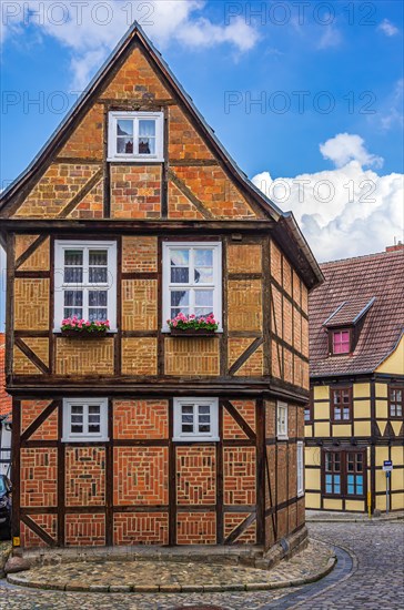 Northern gable end of the famous heritage-protected half-timbered house Finkenherd 3