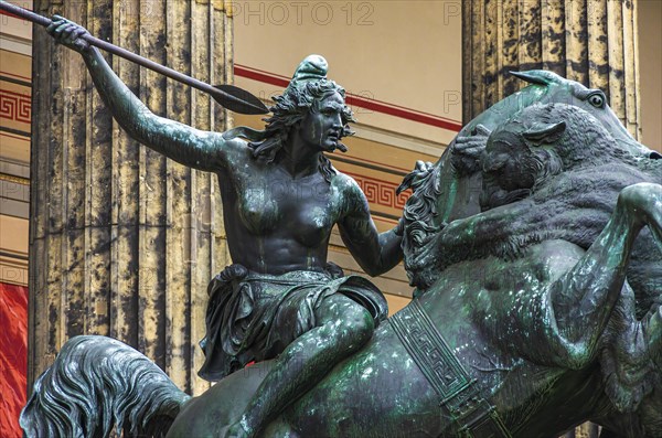 Bronze sculpture of a mounted Amazon