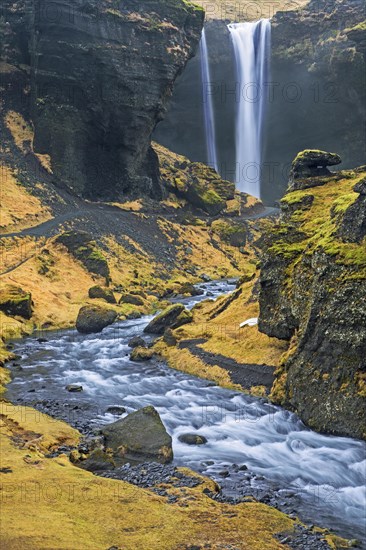 Kvernufoss waterfall on the Kverna river in winter near Skogar