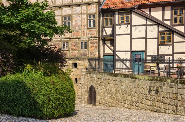 Historic medieval castle and abbey buildings on the Schlossberg