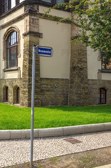 Street sign Mummental and historic house corner in the old town of the world heritage city of Quedlinburg