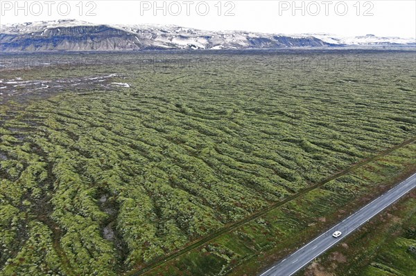 Ring Road 1 through moss-covered lava fields on the south coast of Iceland