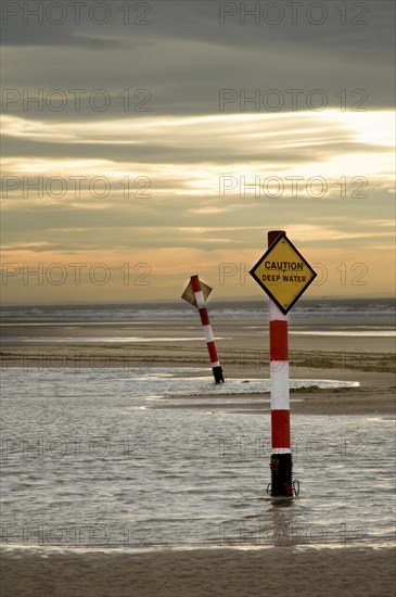 Deep water signs in blackpool seaside