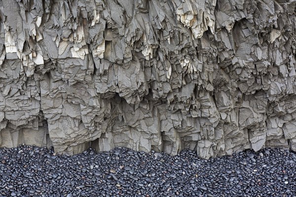 Volcanic basalt rock formations near the village Vik i Myrdal