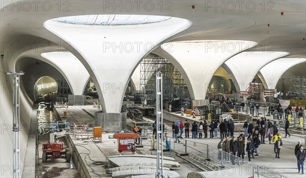 Concrete chalice pillar in the underground platform hall