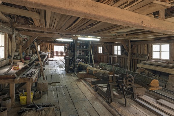 Gang saw in a historic sawmill built in 1870