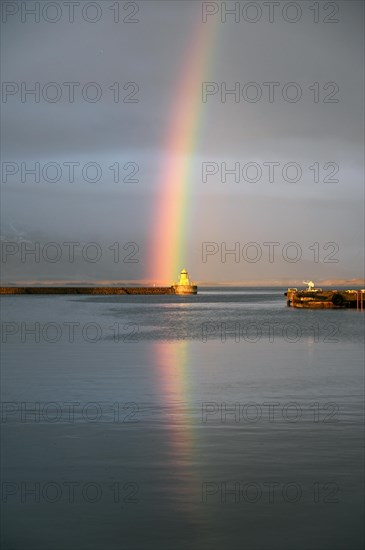 Rainbow in the old harbour of Reykjavik