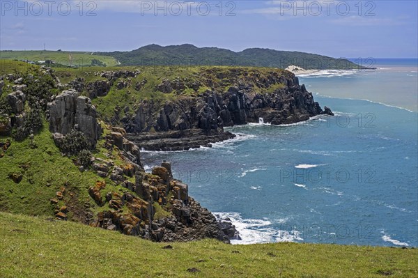 View over the Indian Ocean and Morgan Bay sea cliffs at the Southern end of the Wild Coast