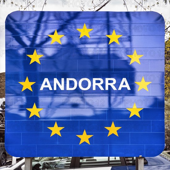 Blue sign with yellow European stars at the border