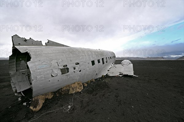 Plane wreckage on the lava beach of Solheimasandur on the south coast of Iceland