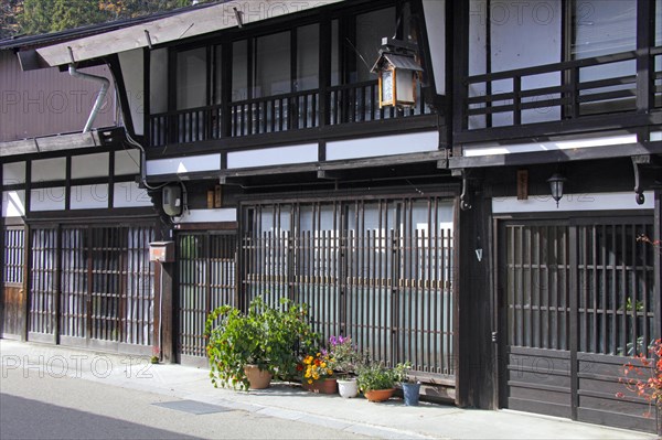 Front face of wooden houses at Narai-juku traditional small town in Nagano Japan