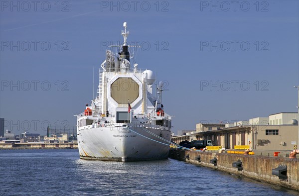 US Naval Missile Tracking Ship Observation Island at port of Yokohama Kanagawa Japan Asia