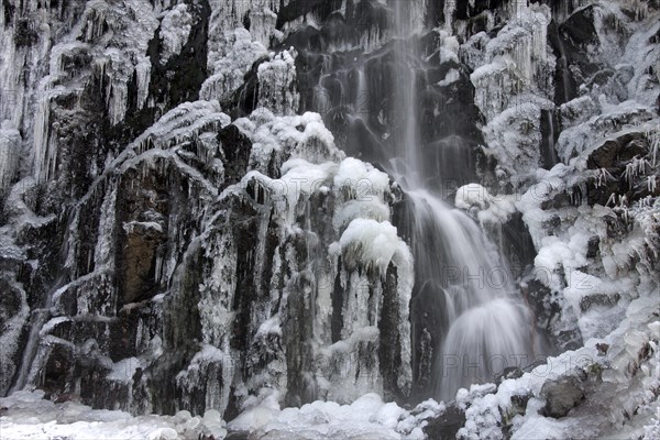 Frozen Radau waterfall in winter near Bad Harzburg