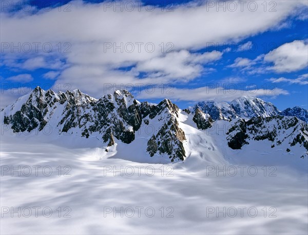 Aerial view of Mount Cook mountain range Southern Alps South Island New Zealand