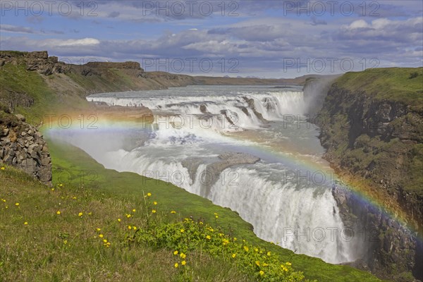 Rainbow over Gullfoss waterfall