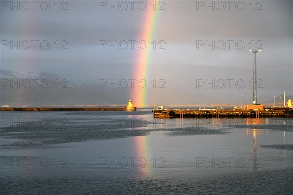 Rainbow in the old harbour of Reykjavik