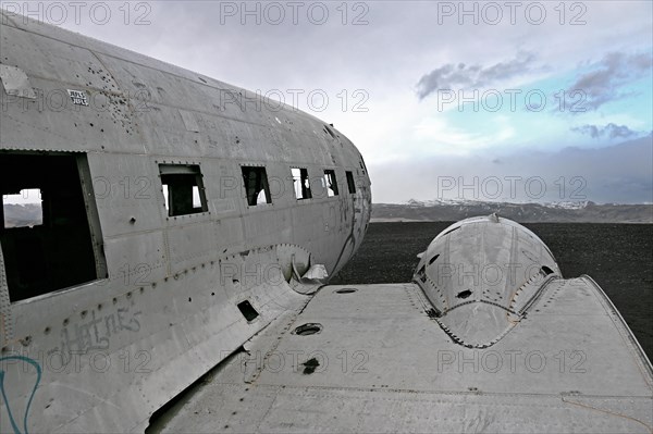 Plane wreckage on the lava beach of Solheimasandur on the south coast of Iceland