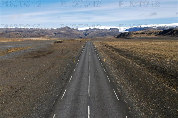 Road 221 on the south coast with a view of the Myrdalsjoekull glacier