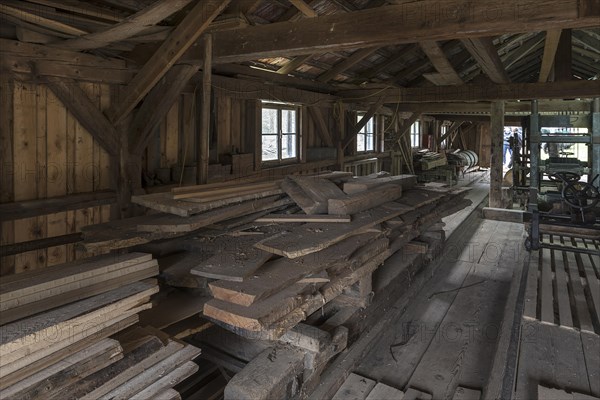 Gang saw in a historic sawmill built in 1870