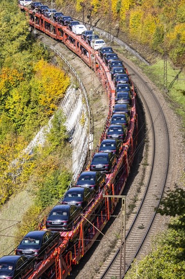 Goods train with new Mercedes cars on the Geislinger Steige