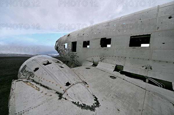 Plane wreckage on the lava beach of Solheimasandur on the south coast of Iceland