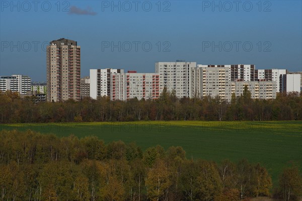 View over a field near Grossziethen towards Berlin