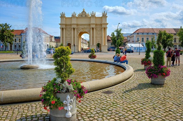 Everyday scene on the Luisenplatz at the Brandenburg Gate in Potsdam