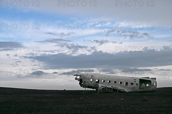 Plane wreckage on the lava beach of Solheimasandur on the south coast of Iceland