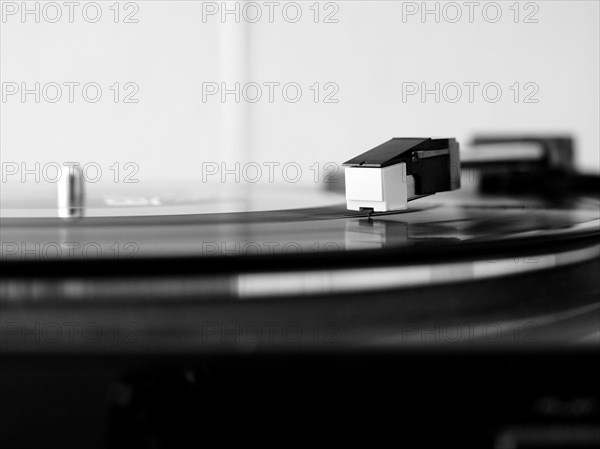 Vinyl record spinning on a turntable