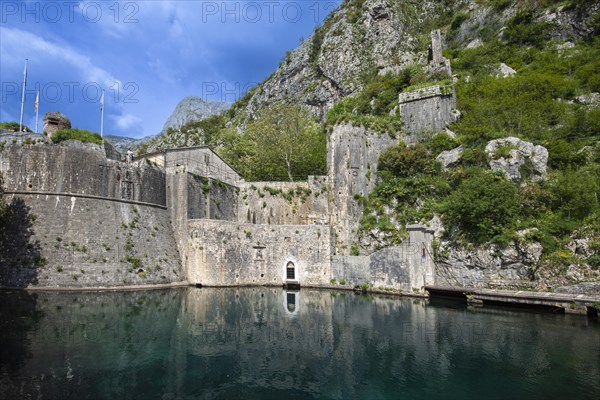 Historic fortifications at the South Gate with 13th century drawbridge in Old Town of Kotor