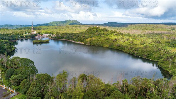 Aerial view of holy lake Ganga Talao of Hindu religion