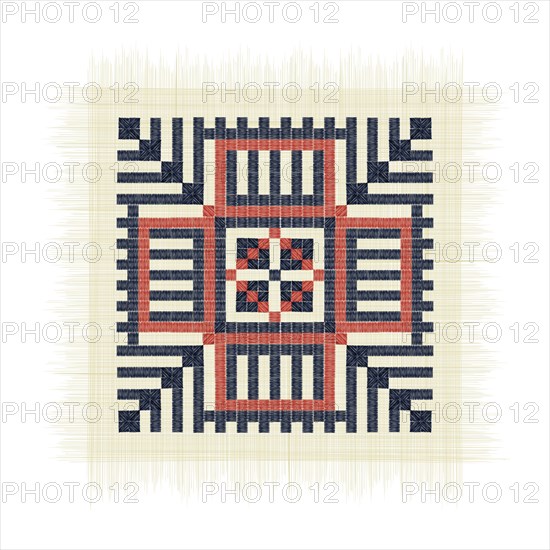 Moon with Feathers Palestinian embroidery Tatreez symbol drawing over white background